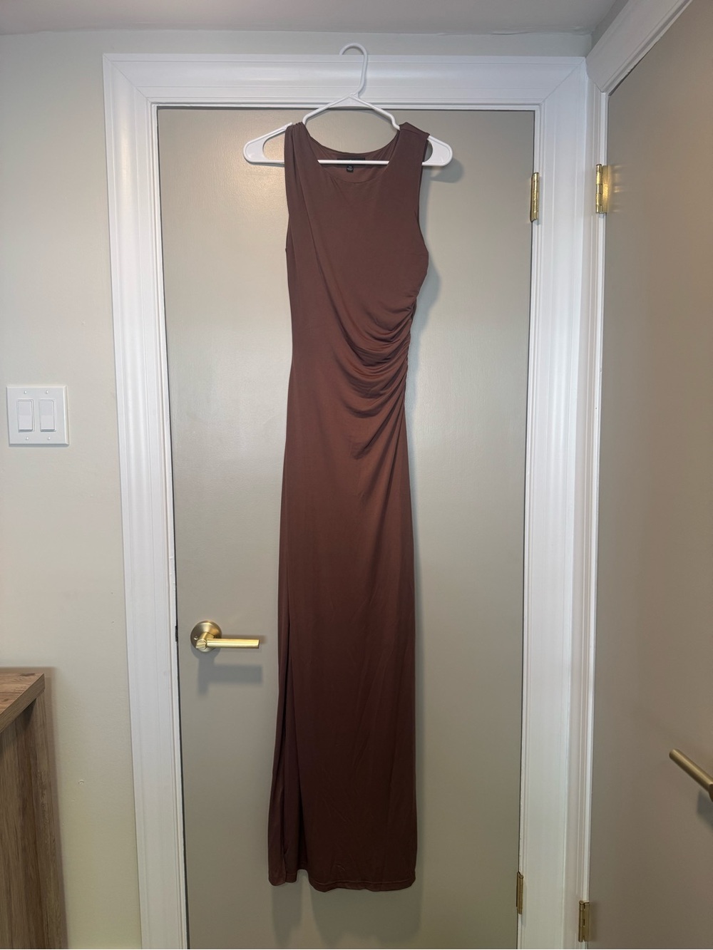 Lulu's Chocolate Brown Sleeveless Ruched Maxi Dress